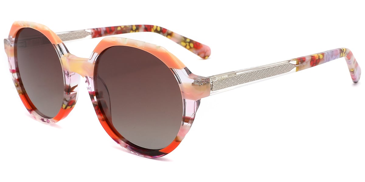 Prism Vale Apricot Confetti, round prescription sunglasses shown in frame size 52□20-140