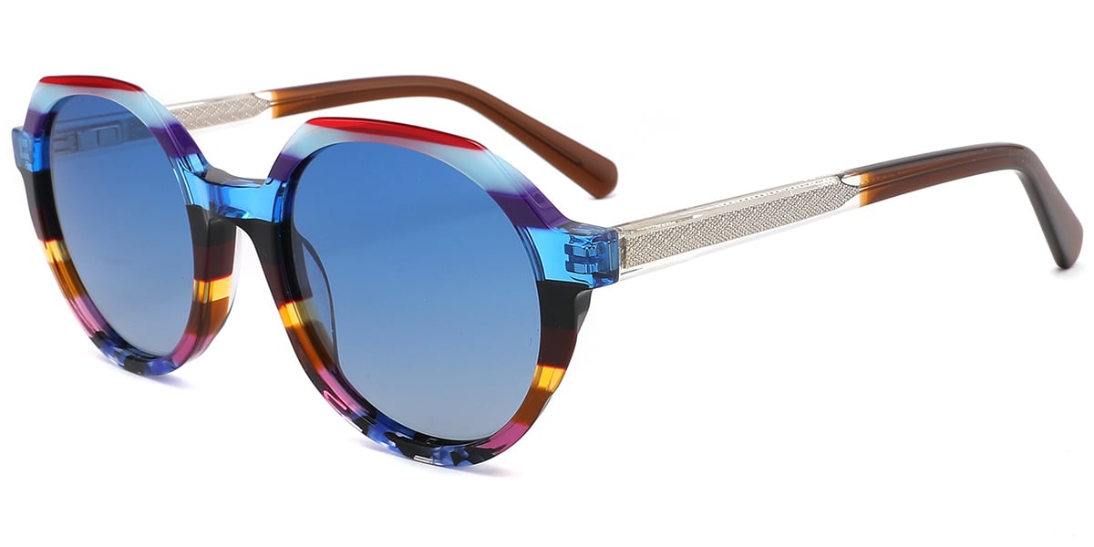 Prism Vale Cobalt Mosaic, round prescription sunglasses shown in frame size 52□20-140