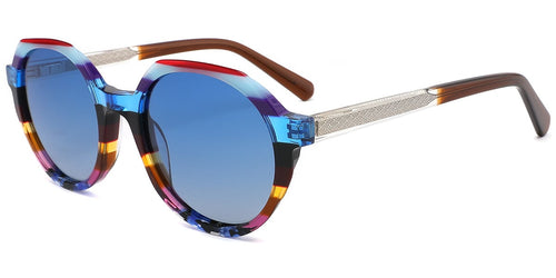 Prism Vale Cobalt Mosaic, round prescription sunglasses shown in frame size 52□20-140
