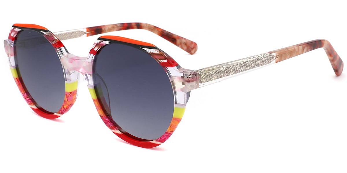 Prism Vale Ember Ribbon, round prescription sunglasses shown in frame size 52□20-140