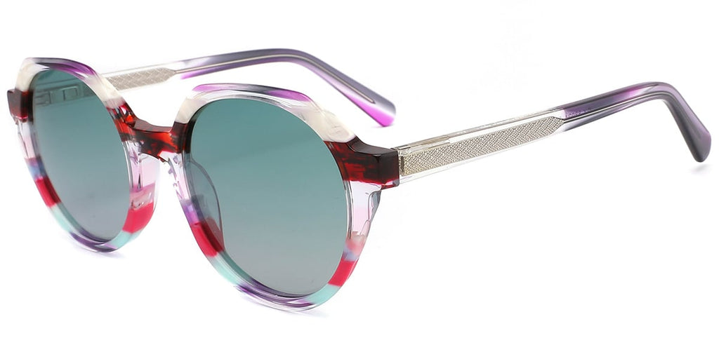 Prism Vale Lilac Glass, round prescription sunglasses shown in frame size 52□20-140