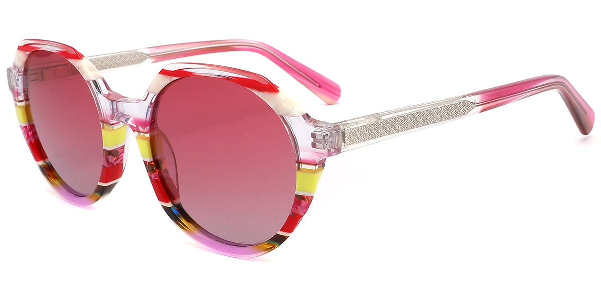 Prism Vale Rose Stripe, round prescription sunglasses shown in frame size 52□20-140
